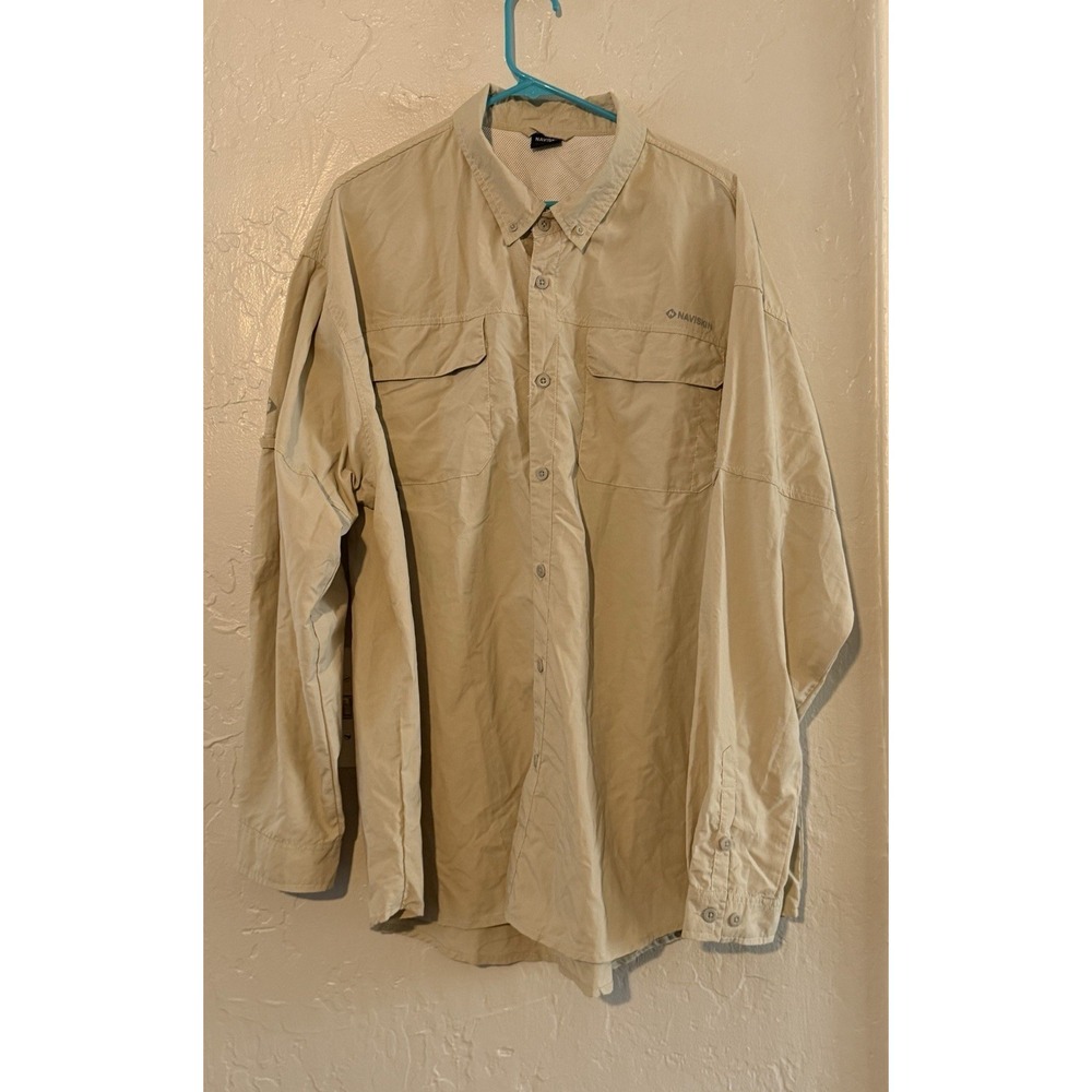 Naviskin Mens Beige Long Sleeve Button Up Shirt Size XXL Vented Outdoor Shirt